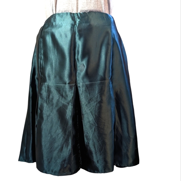 Handmade sz14 / XL emerald green satin panel with lace inset midi skirt OOAK EUC - Picture 1 of 5